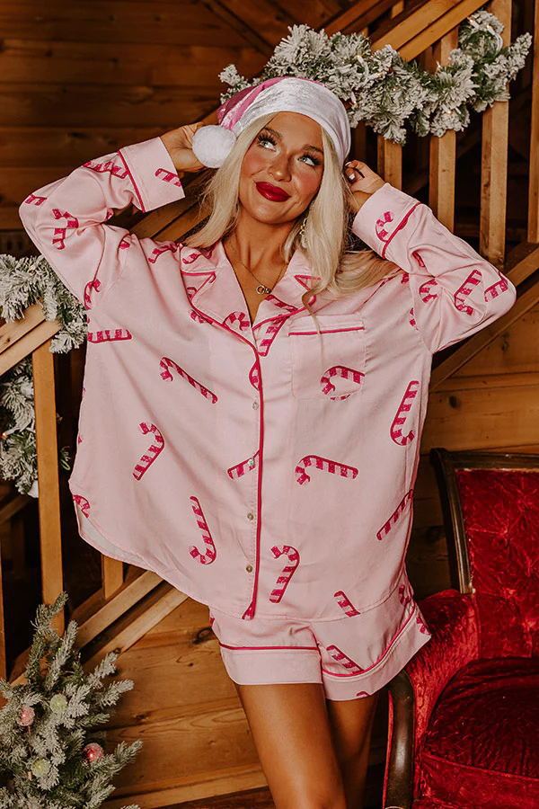 Women’s Satin Santa Claus Pajama Set | Christmas Print Two-Piece Loungewear FitiqueFit