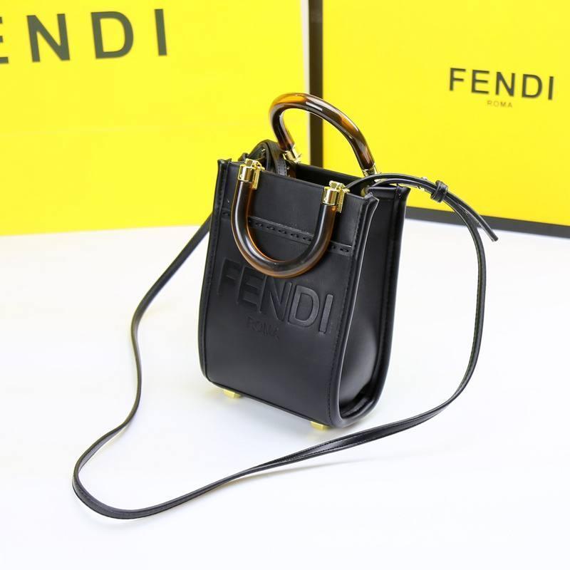 Fendi  Vitello King Plexiglass Logo Embossed Mini Fendi Sunshine Shopper Tote