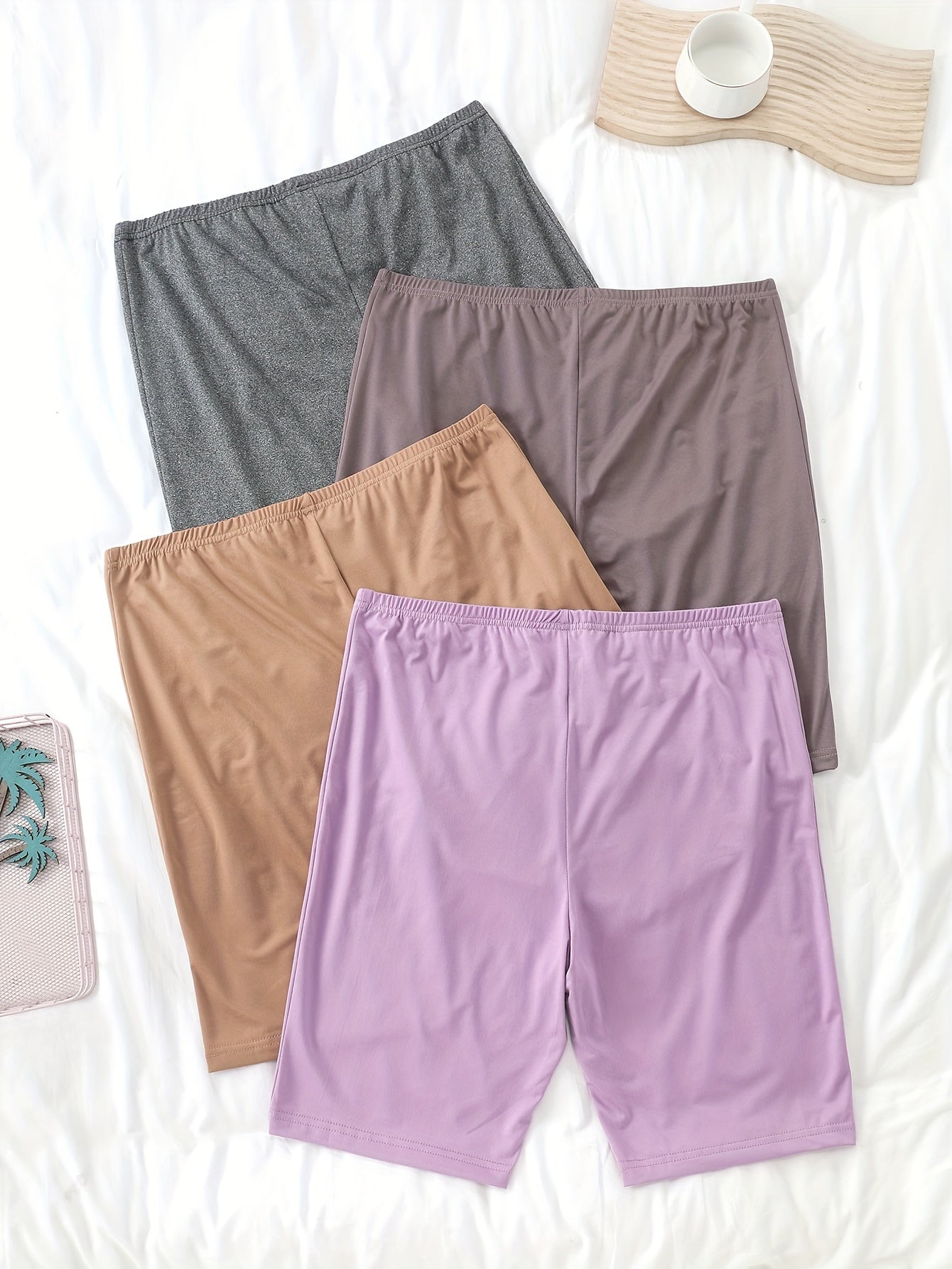 Plus Size Womens Comfy Elastic Waist Sleep Shorts 4Pack