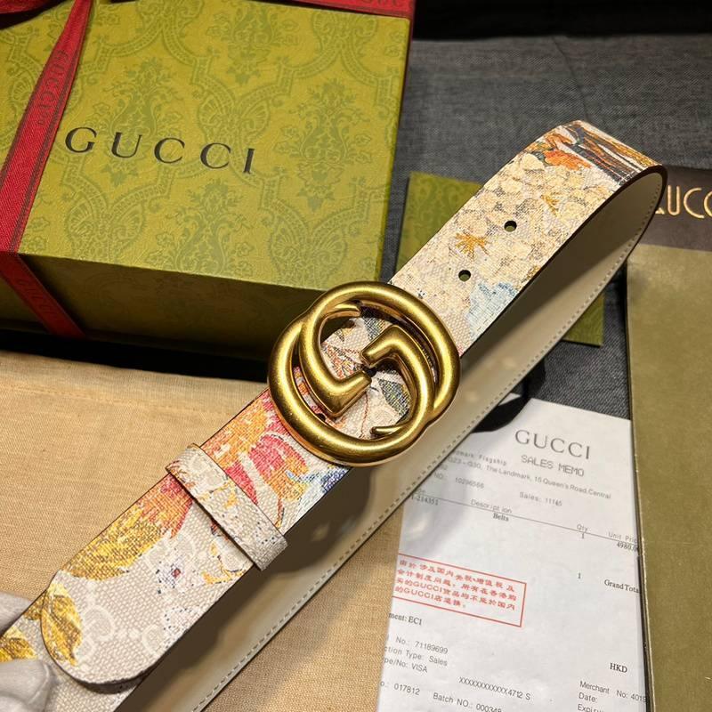 Gucci Guccissima Leather Floral Print Double Gold G Buckle Woman Belt 'Multicolor' Banlieue91