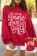 Racing Red Game Day Slogan Double Side Printed Reversible Baggy Sweatshirt