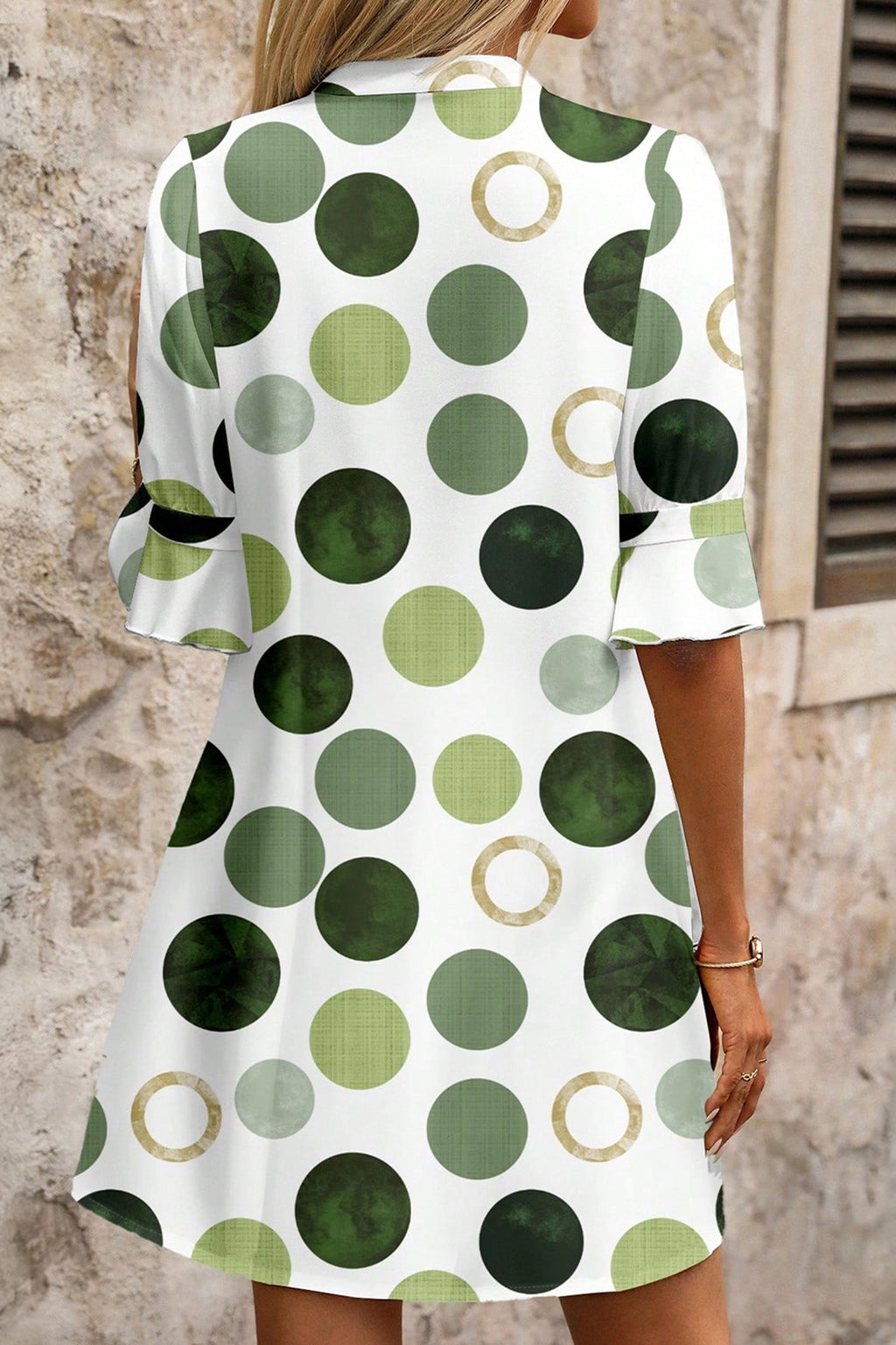 Blue Polka Dot Print Flounced Half Sleeve Casual Vacation Style Mini Dress