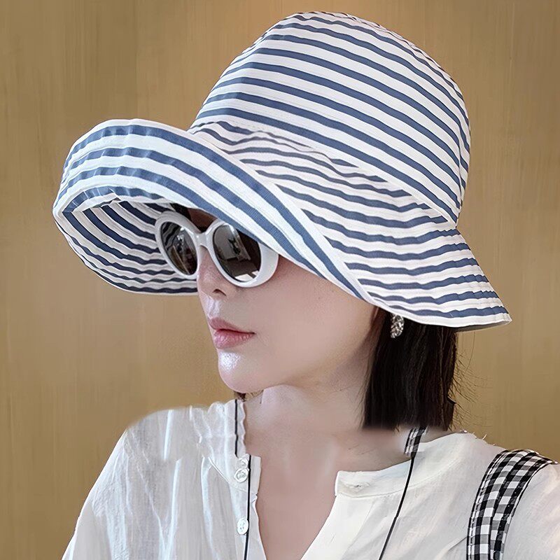 Women's Wide-Brim Striped Sun Hat – UV Protection & Adjustable Fit FitiqueFit