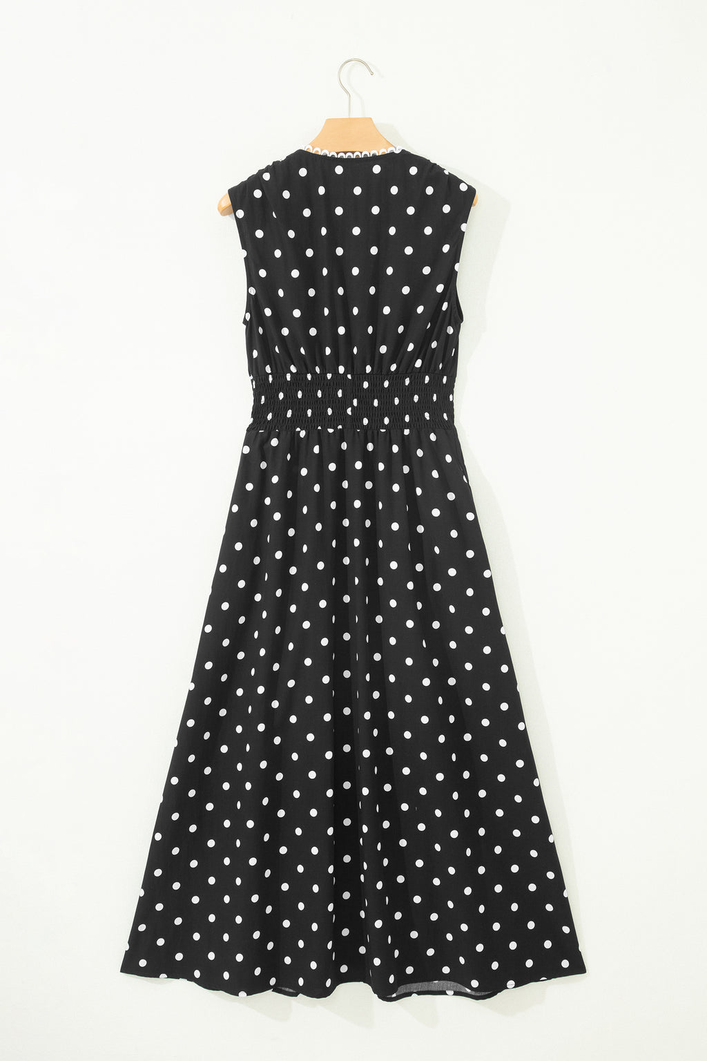 Brown Polka Dot Print Contrast Trim V Neck Zip Up Sleeveless Dress