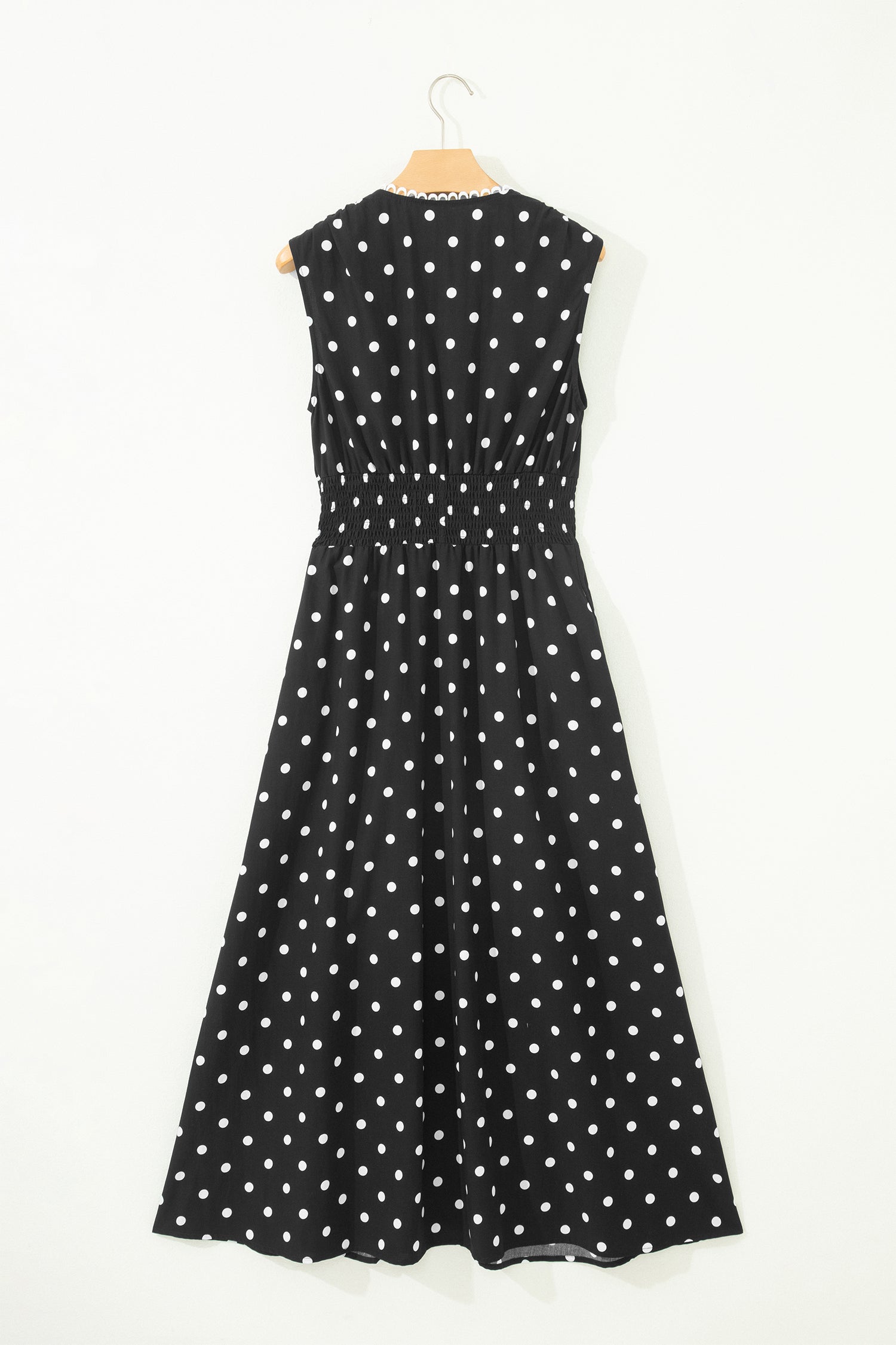 Brown Polka Dot Print Contrast Trim V Neck Zip Up Sleeveless Dress