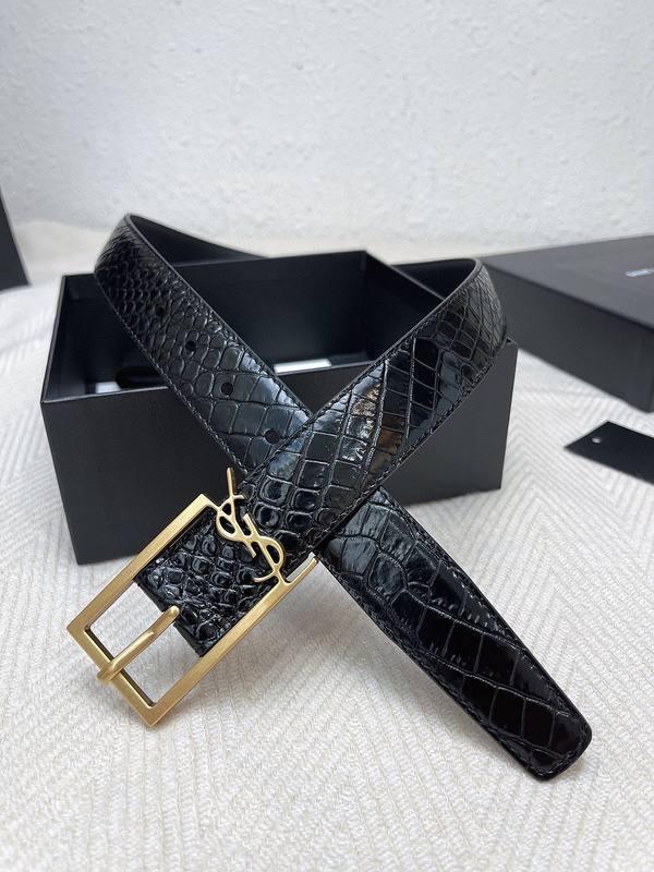 Saint Laurent Classic Monogram Square Buckle Belt Crocodile Embossed Leather Banlieue91