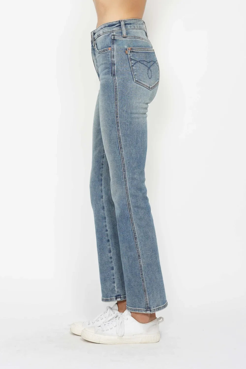 Judy Blue Full Size Tummy Control Back Embroidered Pocket Bootcut Women Jeans Plus Size