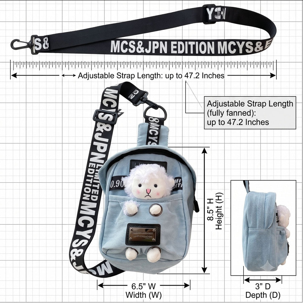 Denim Crossbody Sling Bag for Women – Small Bag with Animal Pendant
