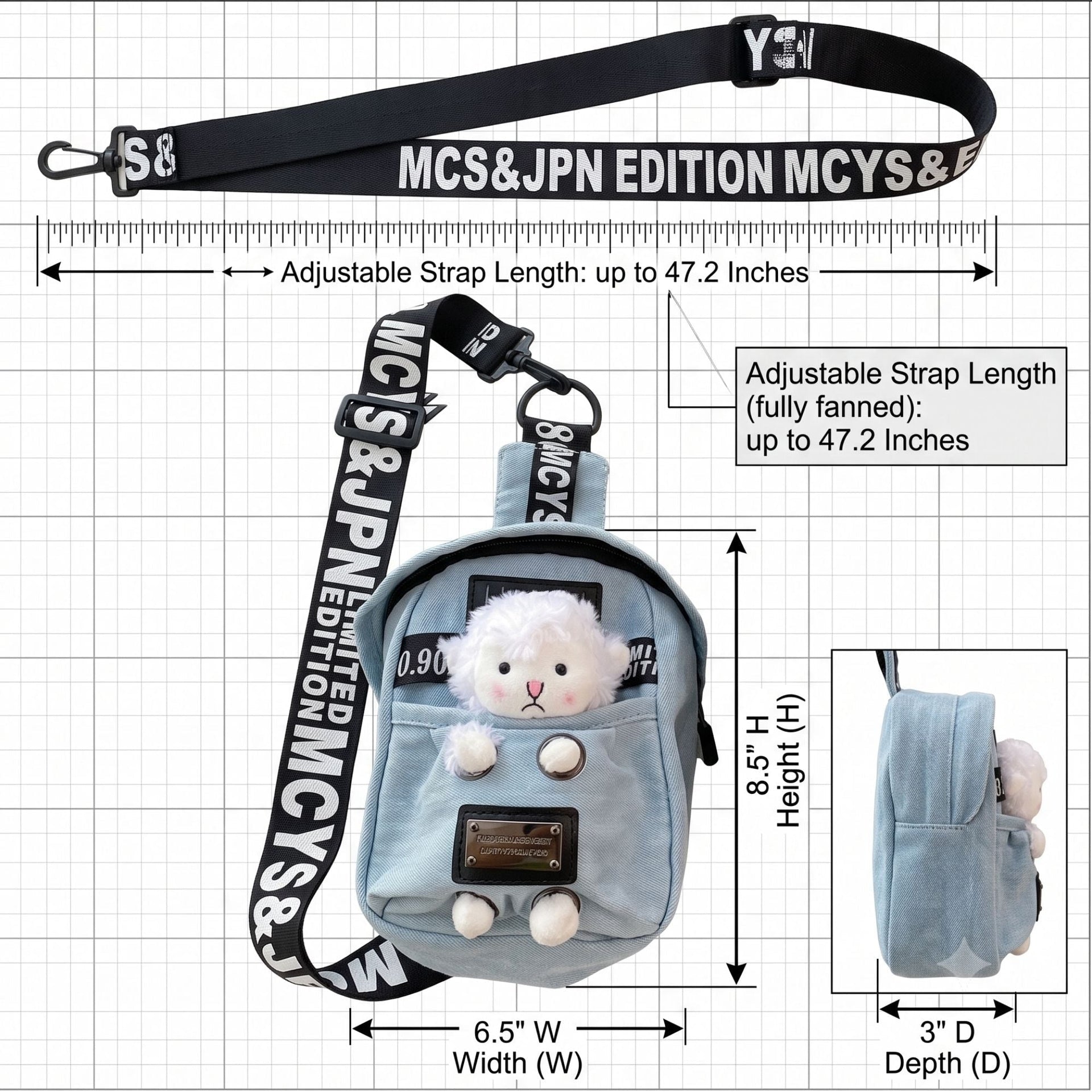 Denim Crossbody Sling Bag for Women – Small Bag with Animal Pendant