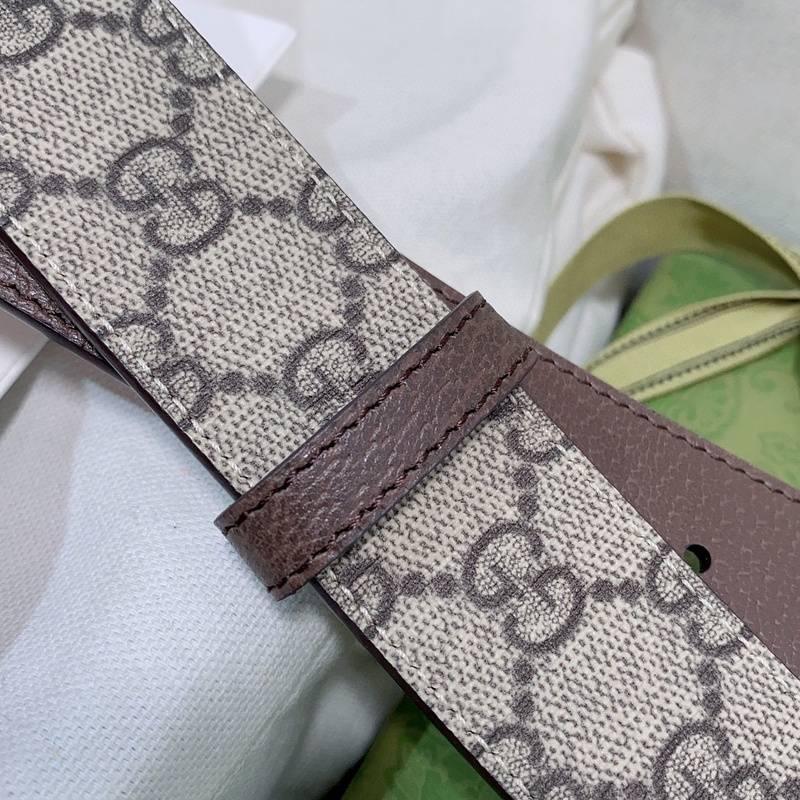 GUCCI Embellished coated-canvas and leather belt 'Grey' Banlieue91