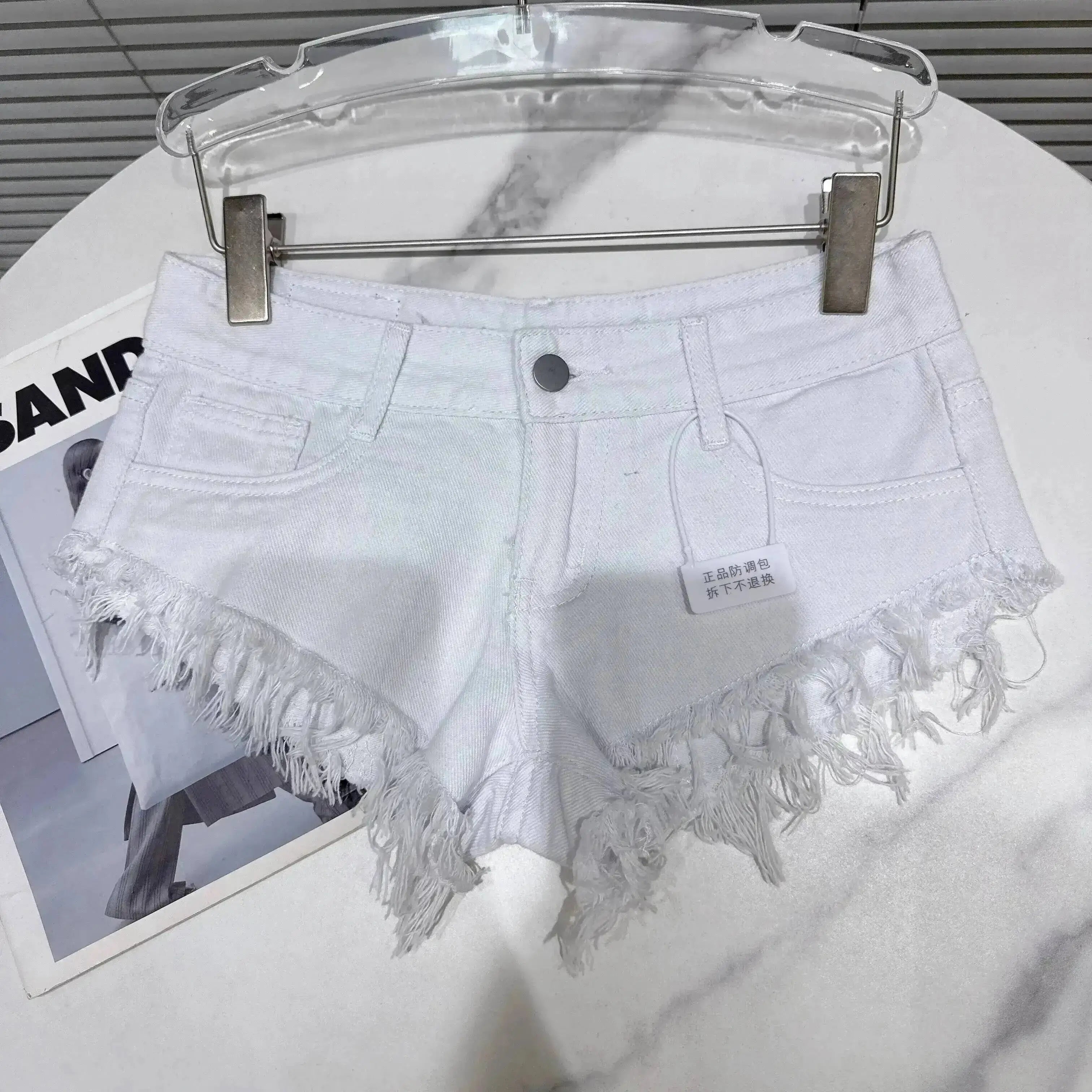 Distressed Raw-Hem Low-Rise Denim Shorts
