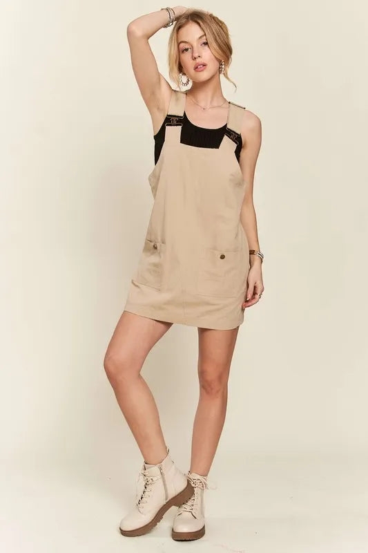 Adjustable Wide Strap Square Neck Overall Dress For Women – Modern Chic, Customizable Fit, Casual & Versatile