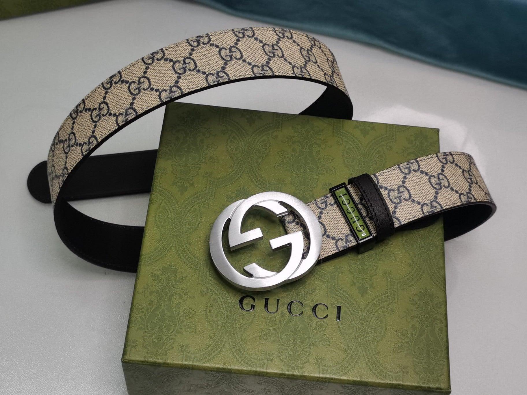 GUCCI Embellished coated-canvas and leather belt 'Beige' Banlieue91