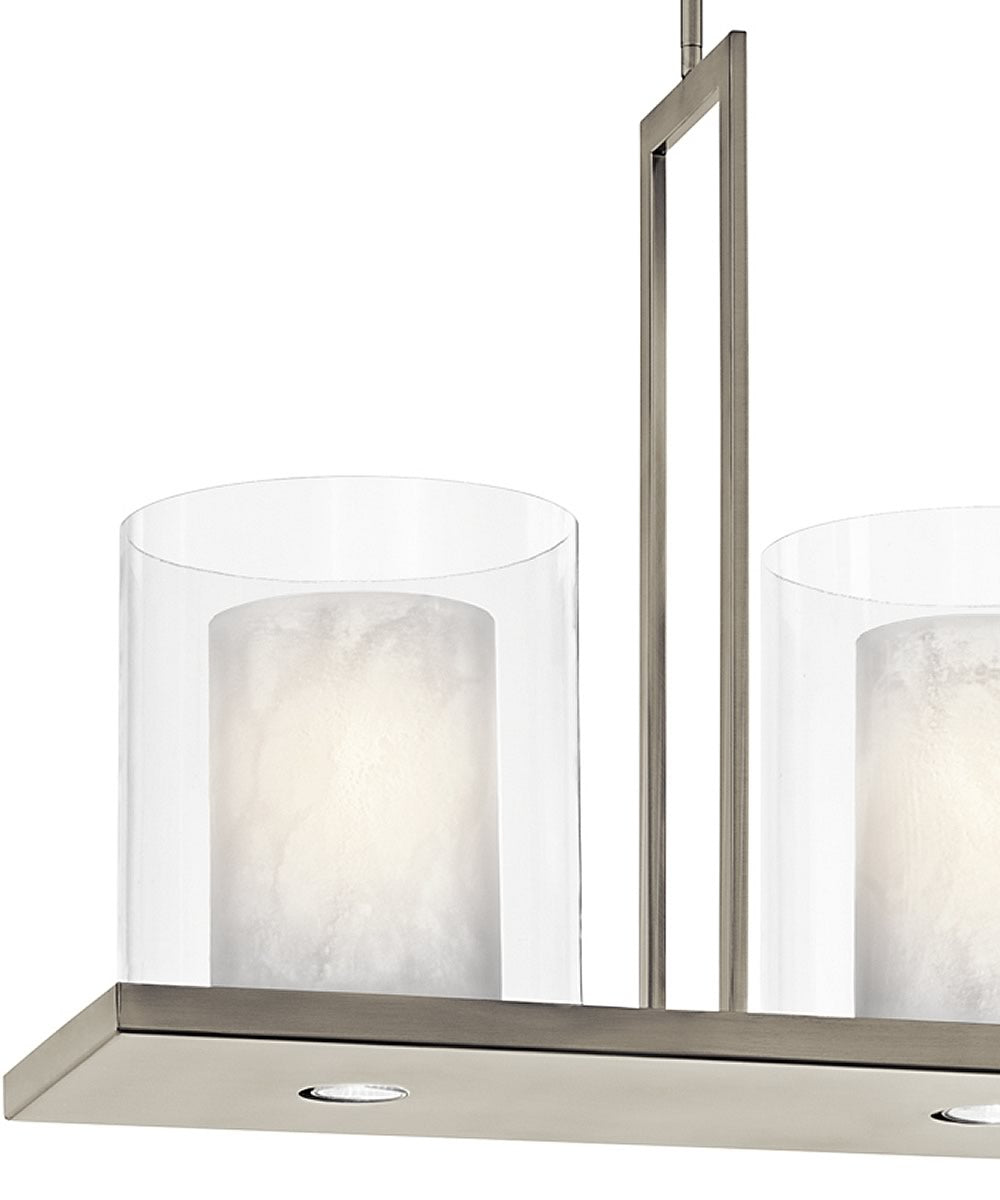 Triad 40"W 6-Light Classic Pewter Finish Clear Glass White Vetro Mica Shades Linear Chandelier by Kichler LampsUSA
