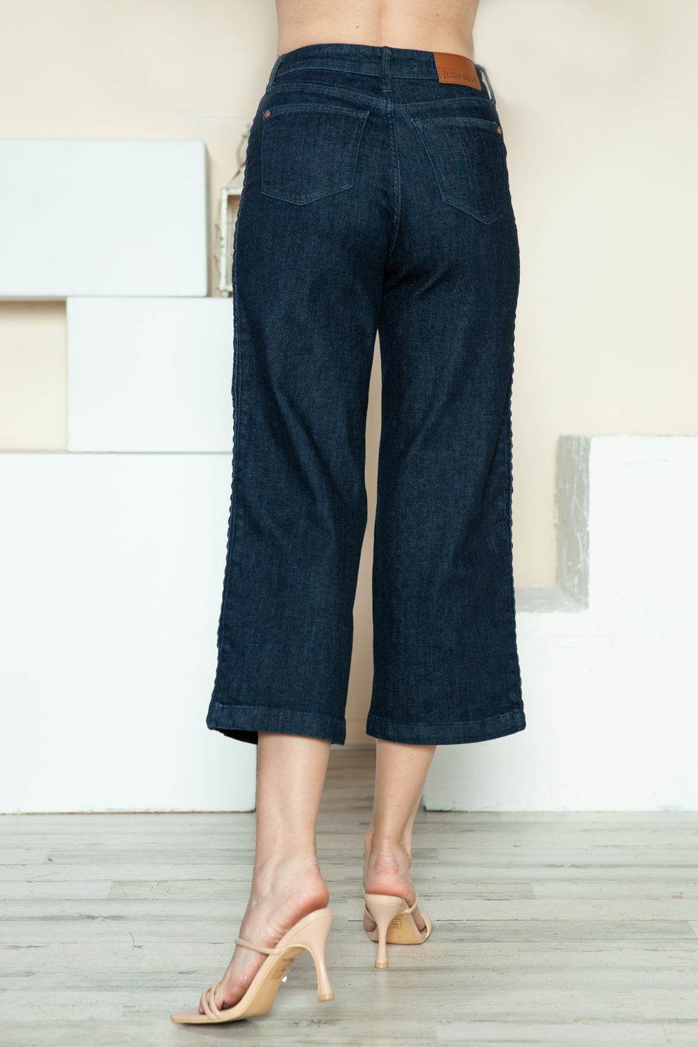 Judy Blue Full Size Side Seam Braid Detail Crop Wide Leg Women Jeans