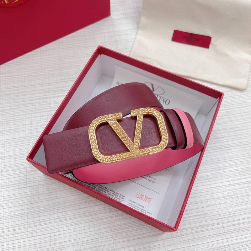 Valentino V logo Hammered Buckle Reversible Wide Signature Belt 'Red/Pink' Banlieue91