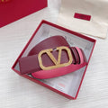 Valentino V logo Hammered Buckle Reversible Wide Signature Belt 'Red/Pink' Banlieue91
