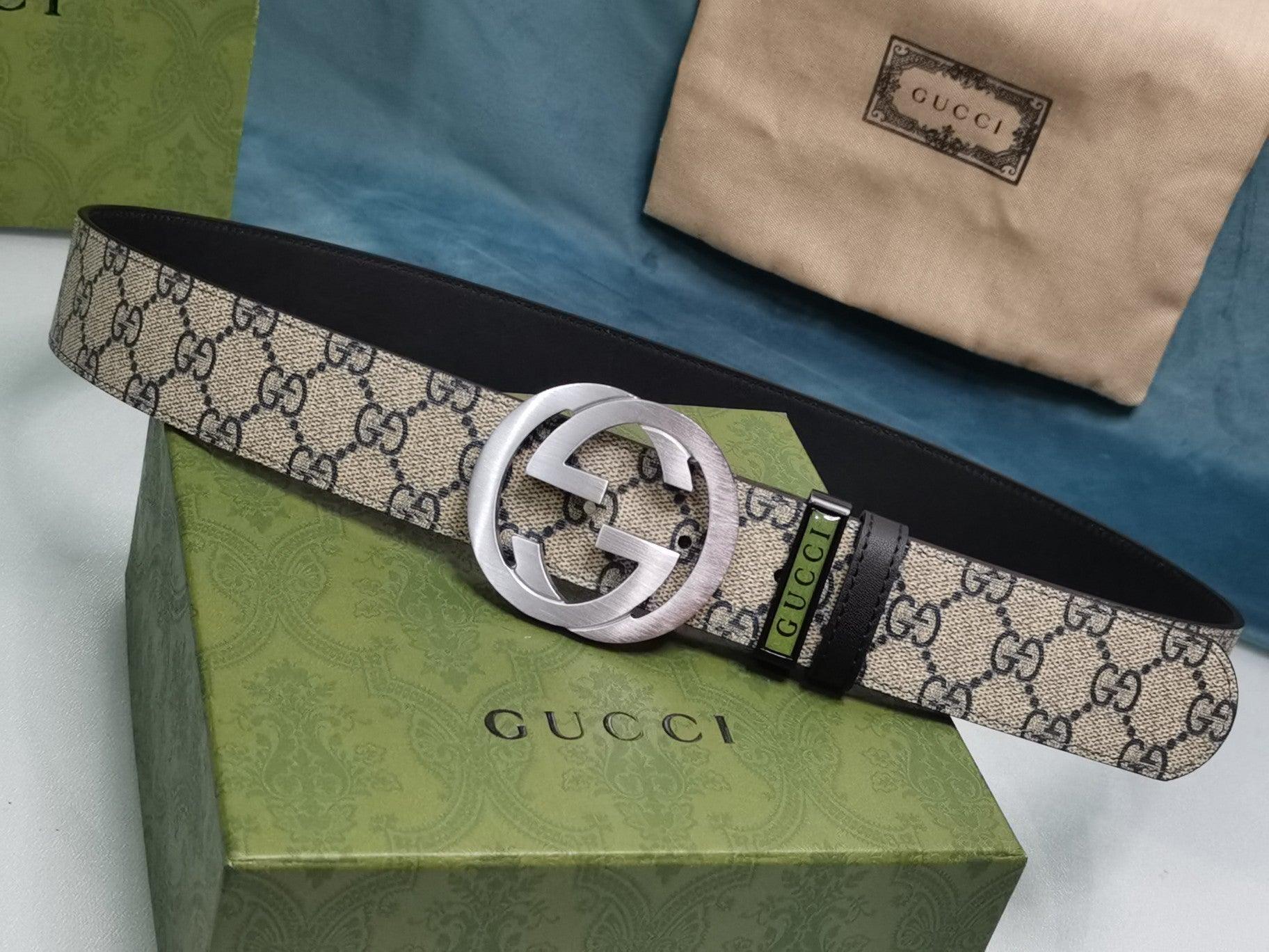 GUCCI Embellished coated-canvas and leather belt 'Beige' Banlieue91