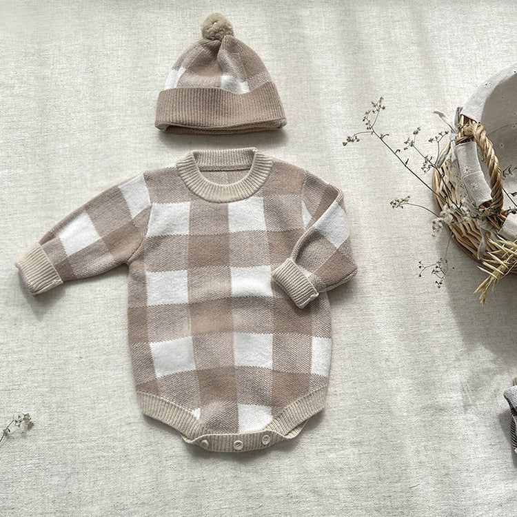 Baby Winter Checkerboard One-piece Newborn Winter Sweater FLIPSTYLEZLLC