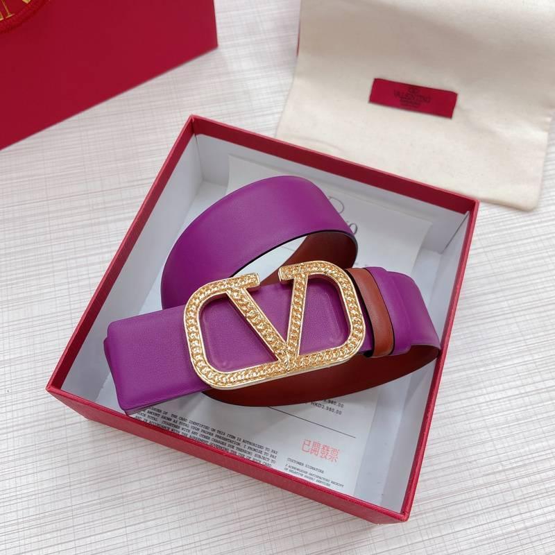 Valentino V logo Hammered Buckle Reversible Wide Signature Belt 'Purple/Brown' Banlieue91