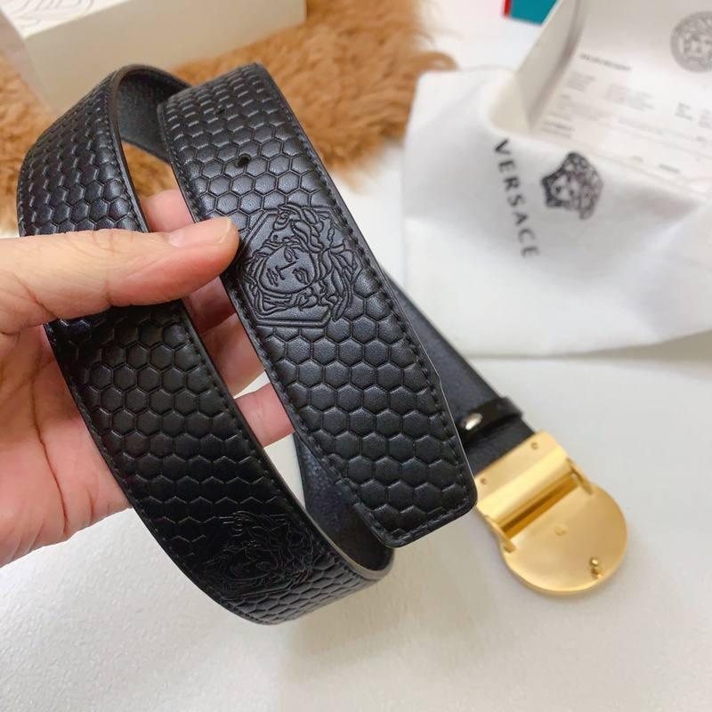 Versace Black Leather Vitello Belt Gold Medallion Buckle Banlieue91