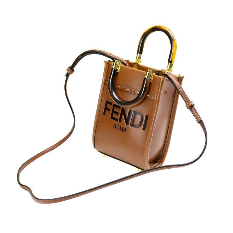 Fendi  Vitello King Plexiglass Logo Embossed Mini Fendi Sunshine Shopper Tote