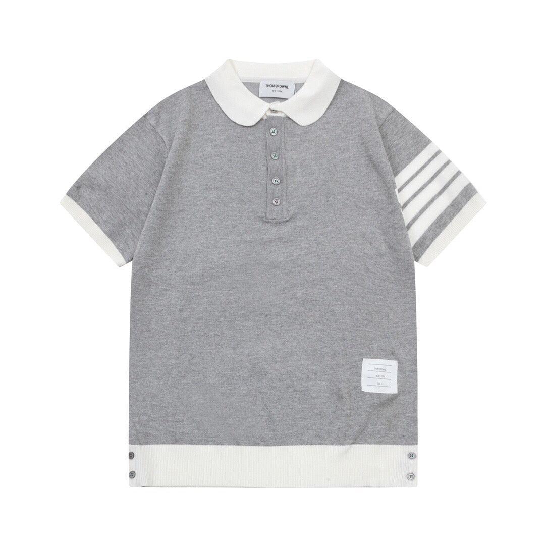 Thom Browne Grey & White T-Shirt with Collar Banlieue91