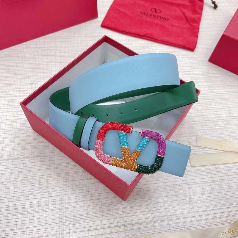 VALENTINO GARAVANI V logo Rainbow Reversible Leather Belt 'Sky Blue/Green' Banlieue91