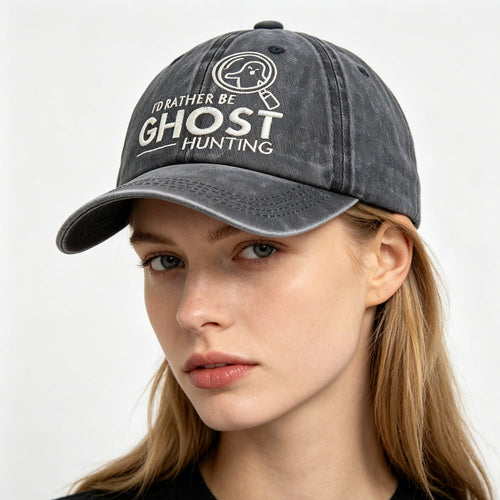 "I'd Rather Be Ghost Hunting" Embroidered Washed Baseball Cap – Retro Paranormal Hat FitiqueFit