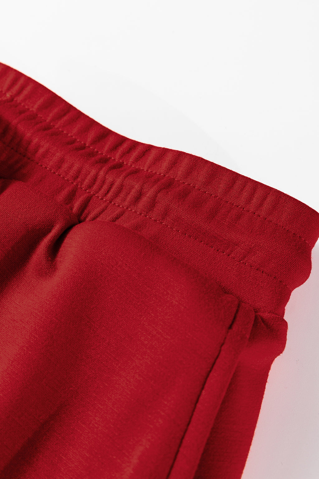 Racing Red Solid Color Drop Shoulder Pullover Drawstring Mini Skirt Set