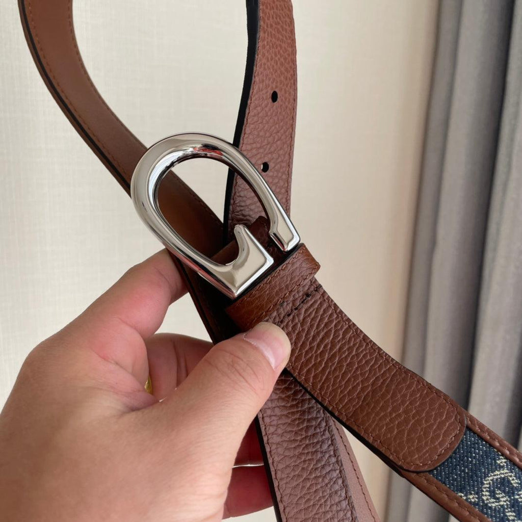 GUCCI Embellished coated-canvas and leather belt 'Brown/Blue' Banlieue91