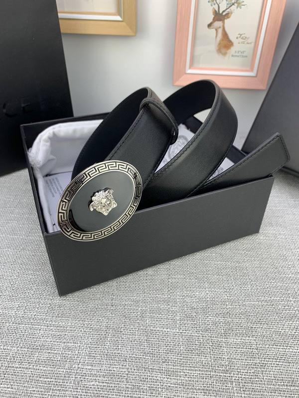 Versace Black Leather Vitello Belt Silver Medallion Buckle Banlieue91