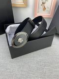 Versace Black Leather Vitello Belt Silver Medallion Buckle Banlieue91