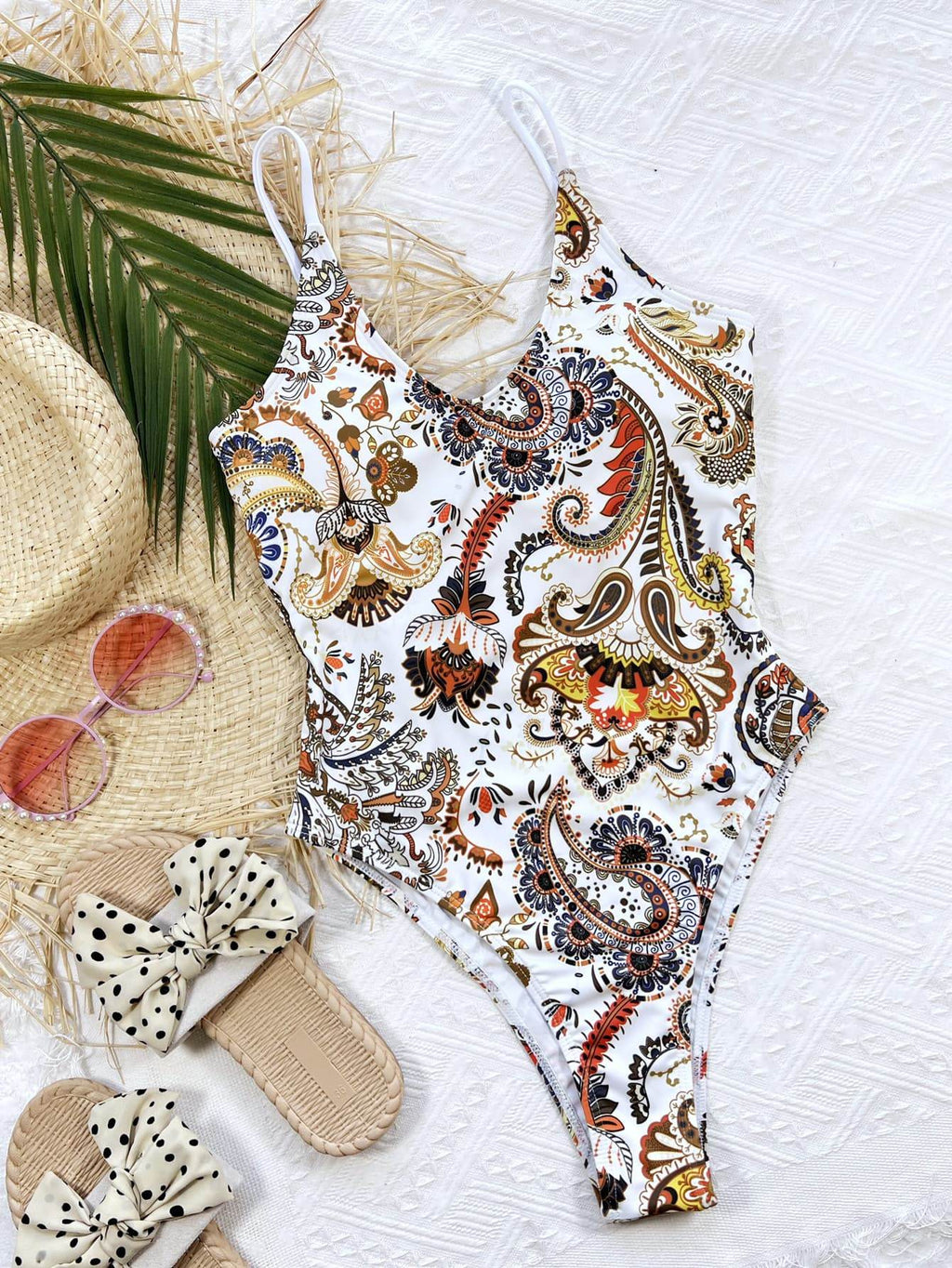 Printed Tie Back Scoop Neck One-Piece Women Swimsuit