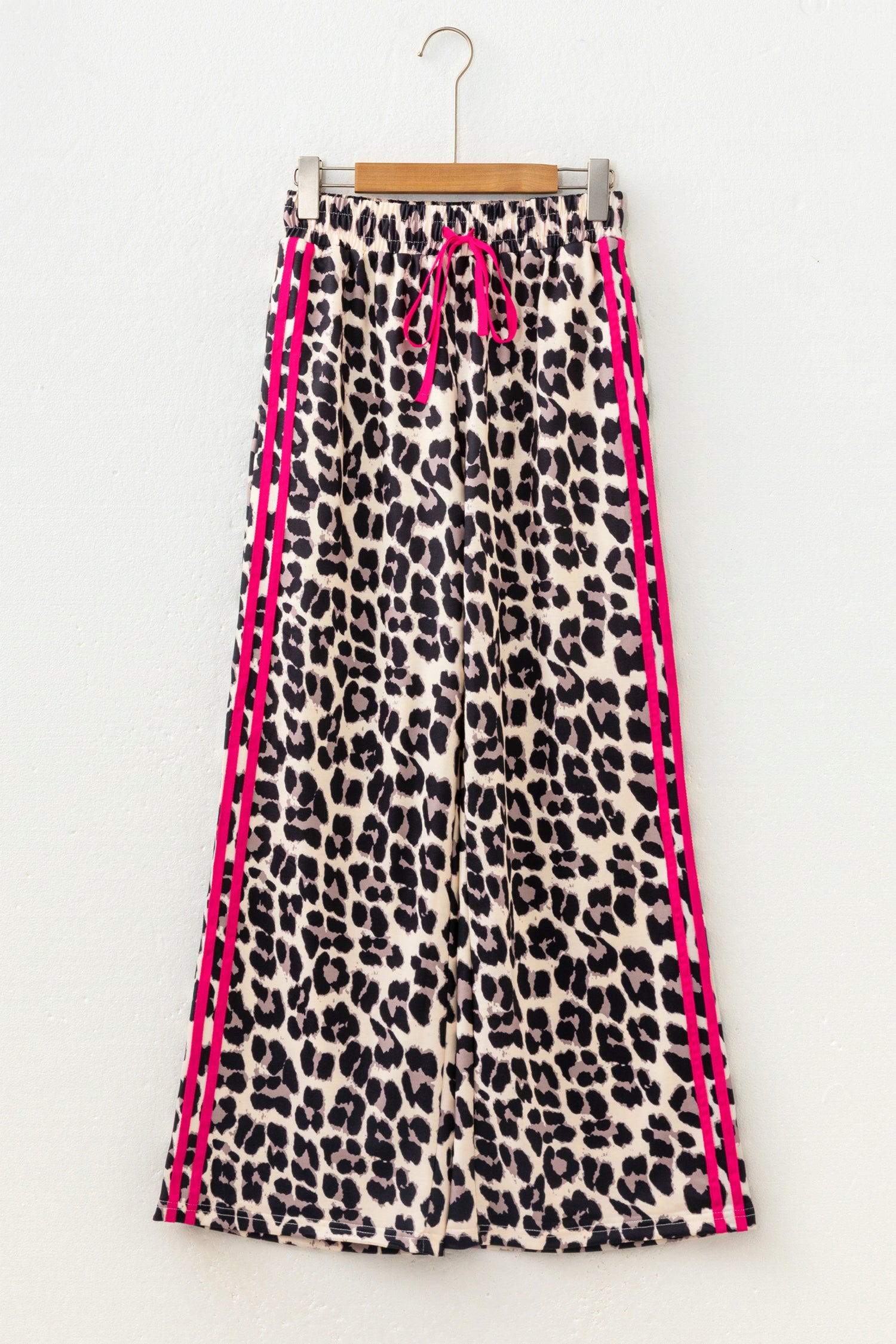Red Contrast Detail Tie Waist Leopard Print Casual Pants