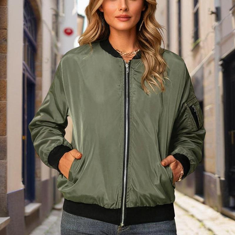 Minimalist Color-Block Stand-Collar Zip Jacket FitiqueFit