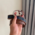 GUCCI Embellished coated-canvas and leather belt 'Brown/Blue' Banlieue91