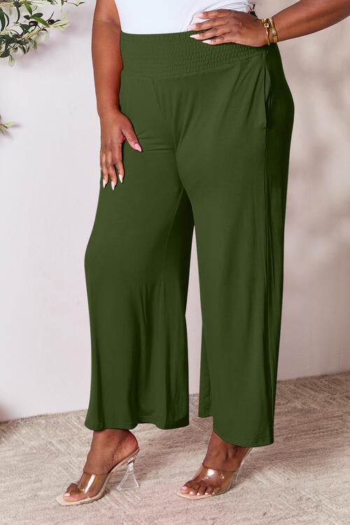 Basic Bae Full Size Smocked Wide Waistband Wide Leg Women Pants