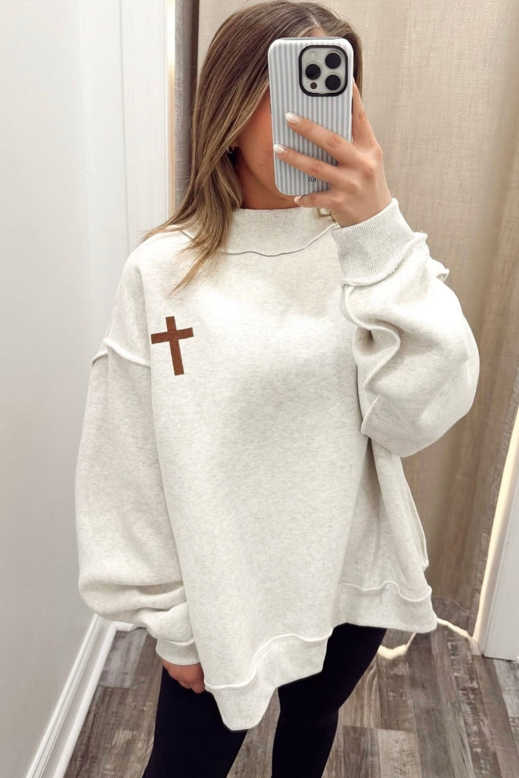 Light Grey Mock Neck Christian Faith Print Pullover Sweatshirt