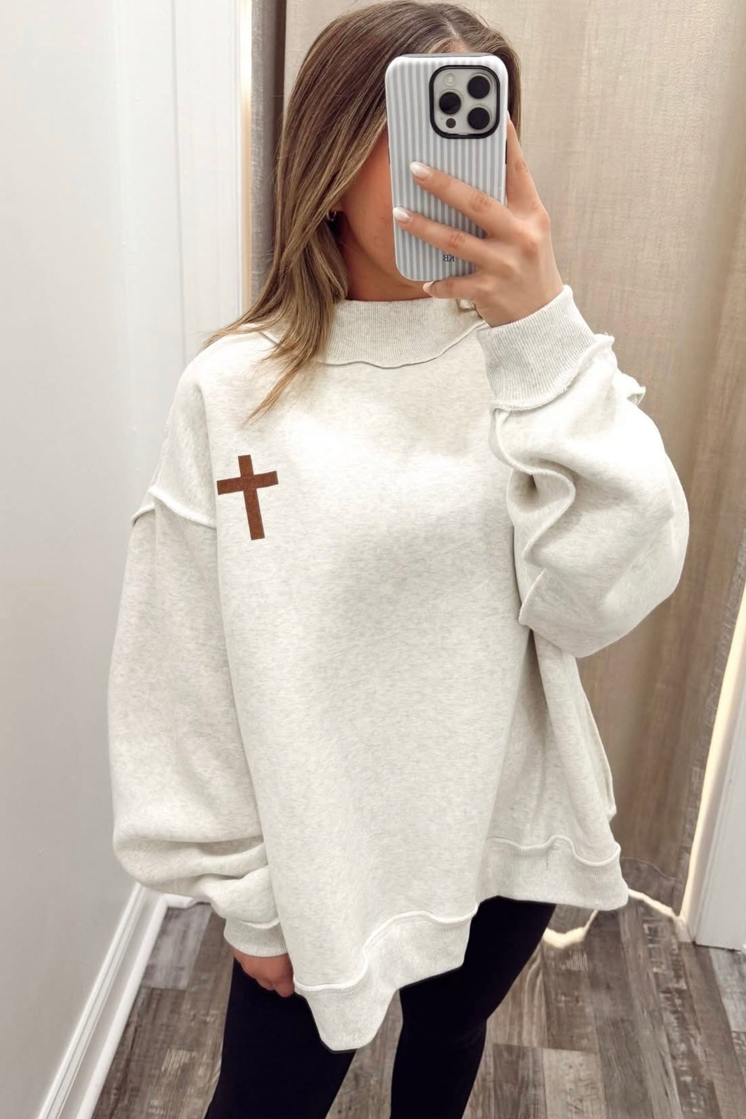 Light Grey Mock Neck Christian Faith Print Pullover Sweatshirt