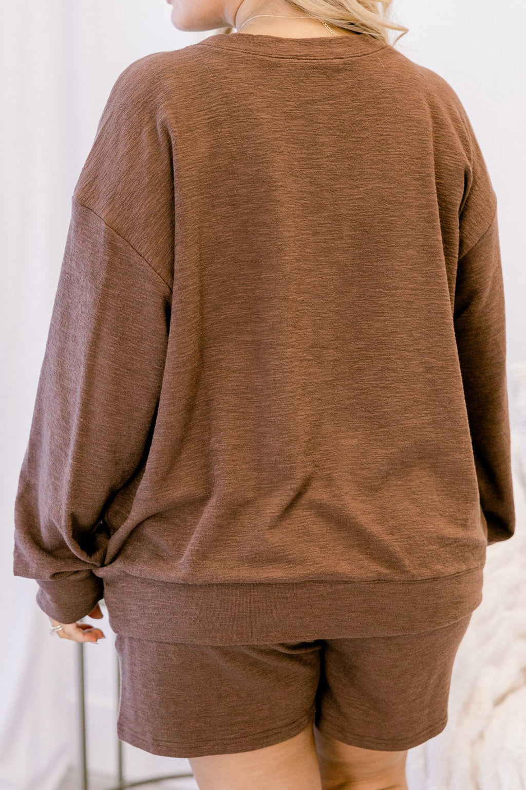Chestnut Long Sleeve Round Neck Two Piece Plus Size Set