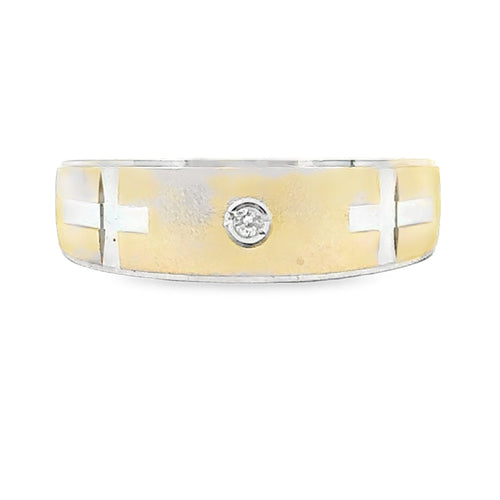 .02ct Mens Ring Wedding Band Sterling Silver 14KT Gold Bids.com