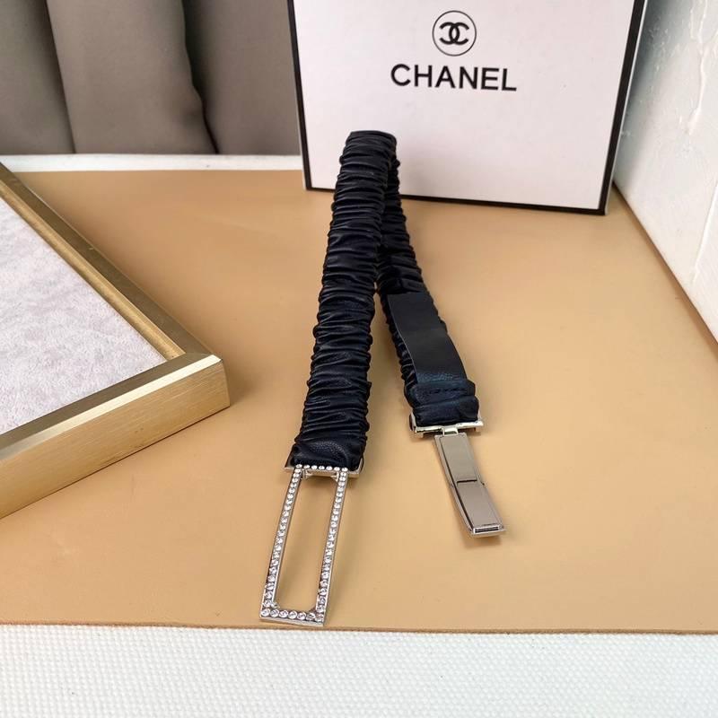 Chanel Logo Buckle Elastic Belt Leather with Metal and Crystals 'Black' Banlieue91