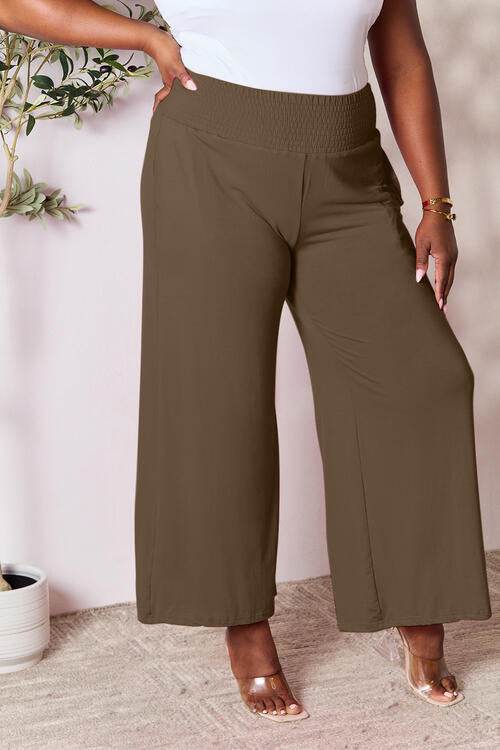 Basic Bae Full Size Smocked Wide Waistband Wide Leg Women Pants