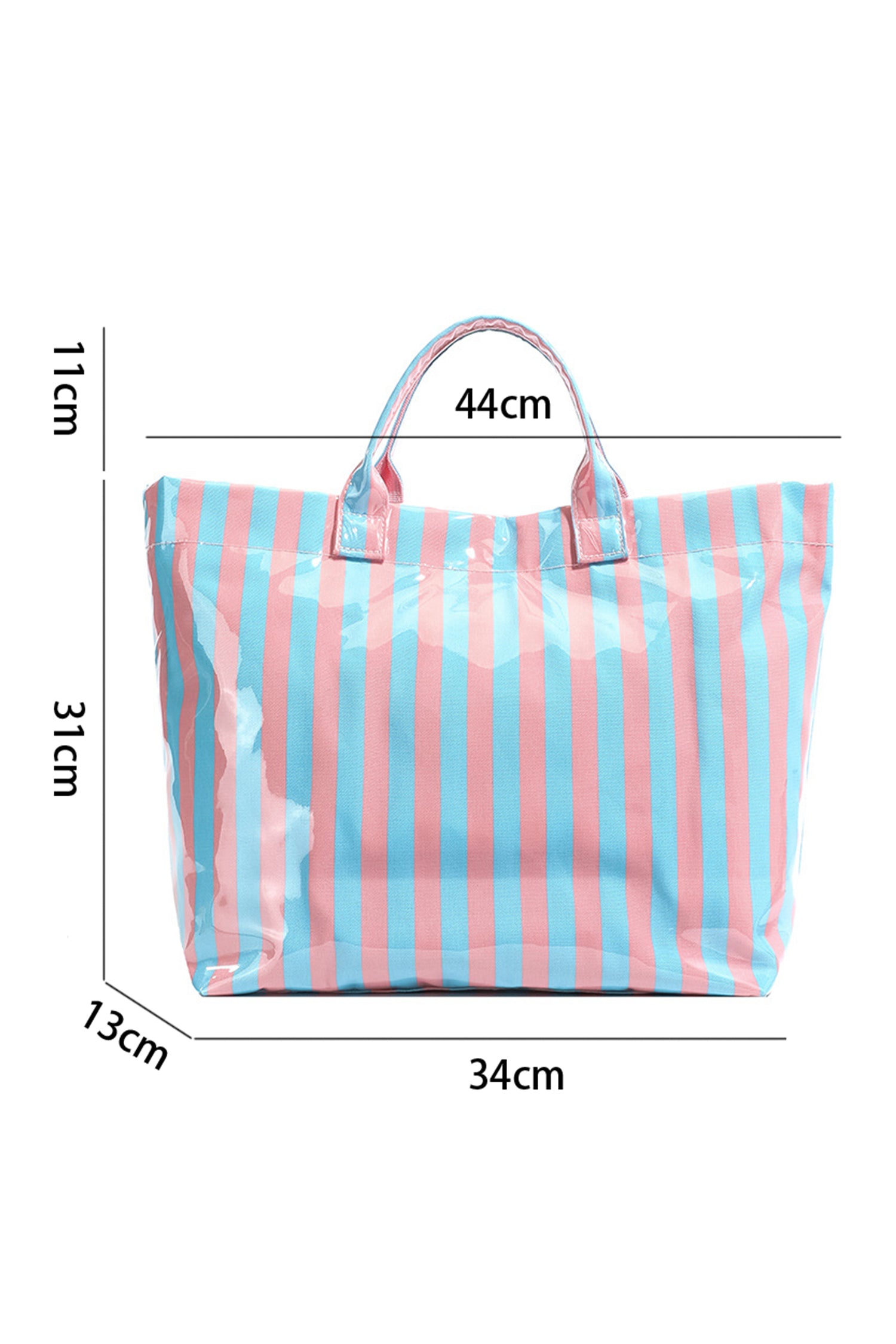 Red Glossy Striped Vinyl Large Tote Bag (Color Varied)