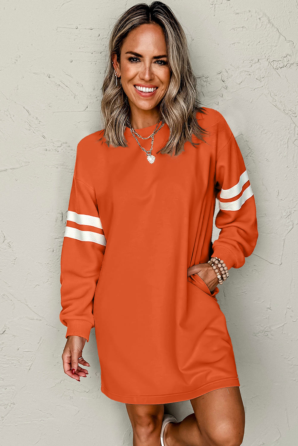 Tillandsia Purple Preppy Striped Sleeve Loose Mini Dress