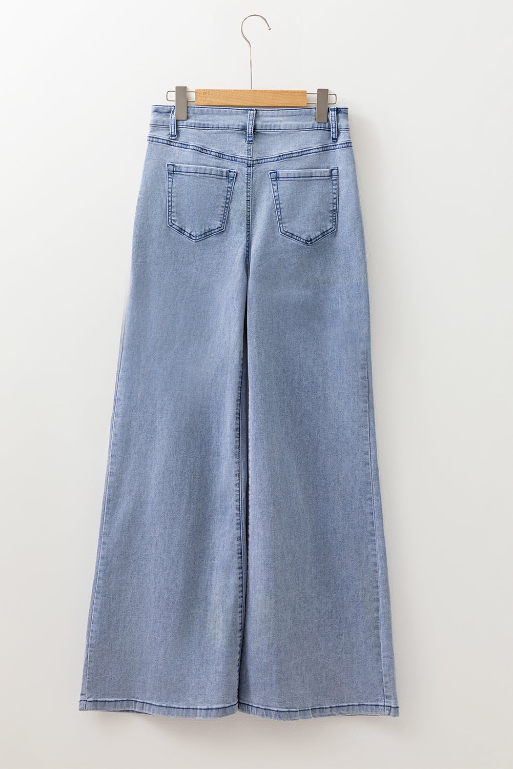 Beau Blue Button Zip High Waist Flared Hem Jeans Shewin