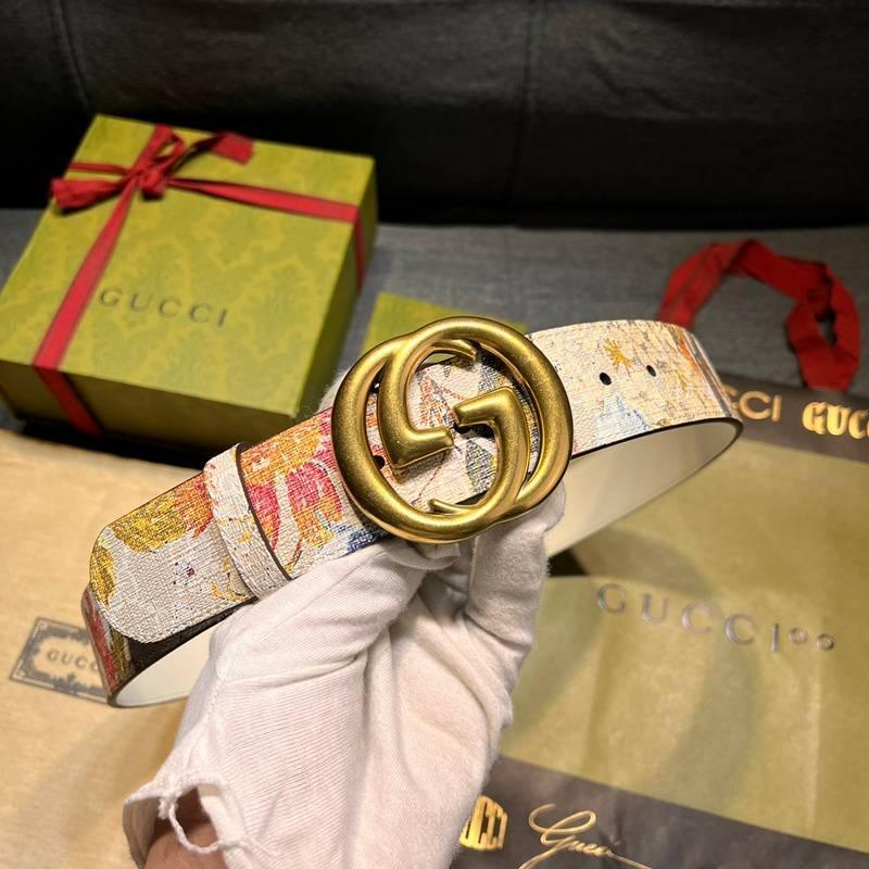 Gucci Guccissima Leather Floral Print Double Gold G Buckle Woman Belt 'Multicolor' Banlieue91