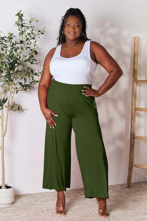Basic Bae Full Size Smocked Wide Waistband Wide Leg Women Pants