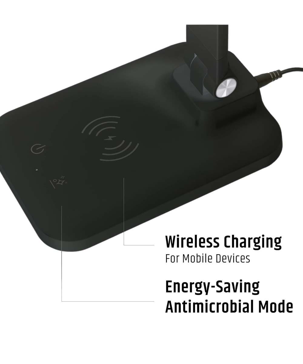 Brilli 15"H Bright-Clean Antimicrobial LED Desk Lamp Matte Black Finish with Wireless Charging LampsUSA